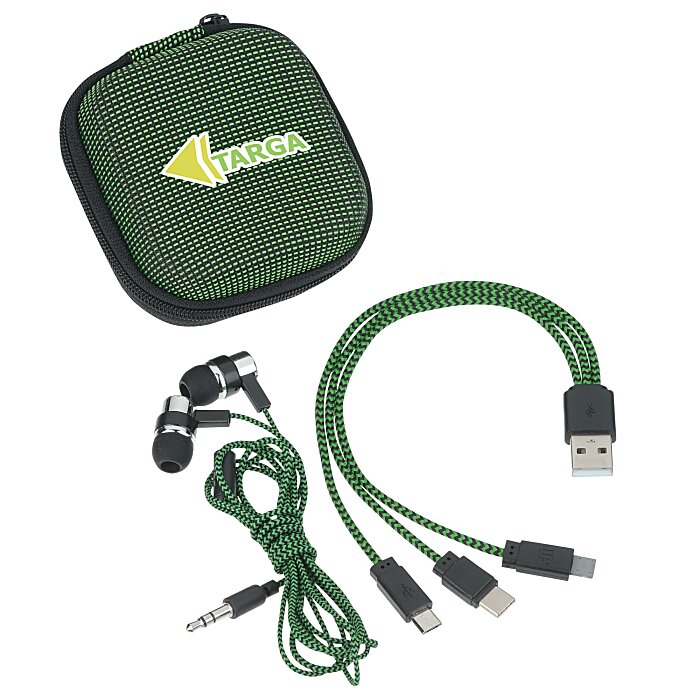 Custom Textured 3-in-1 Charging Cable Set with Earbuds